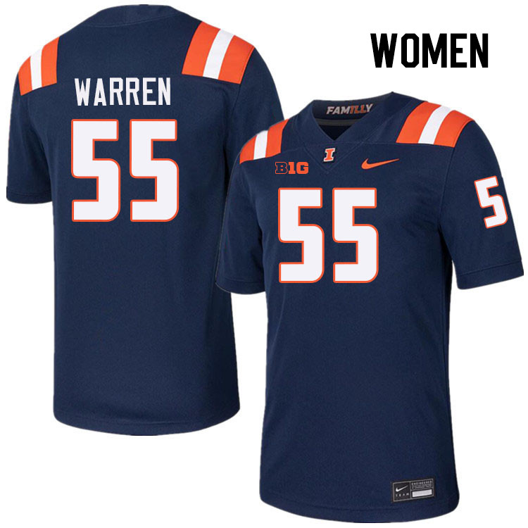 Women #55 Jeremiah Warren Illinois Fighting Illini College Football Jerseys Stitched-Navy